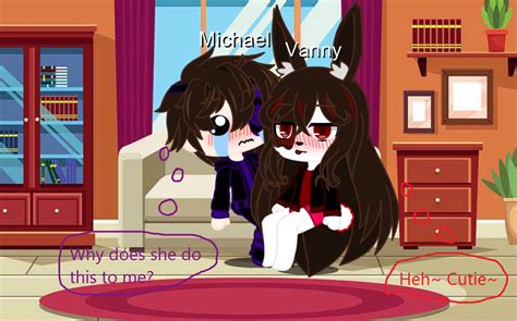 Vanny x michael - (A night at Freddy Fazbear's Pizza Plex Gregory is once again hiding from his stalker Vanny who is on a mission to kill him given to her by her boss Glitchtrap against her will once again the Glamrock Animatronics succeed in protecting him, than one fateful Night) Gregory: (panting Heavily) Vanny: Hey Gregory! Gregory: AHH
